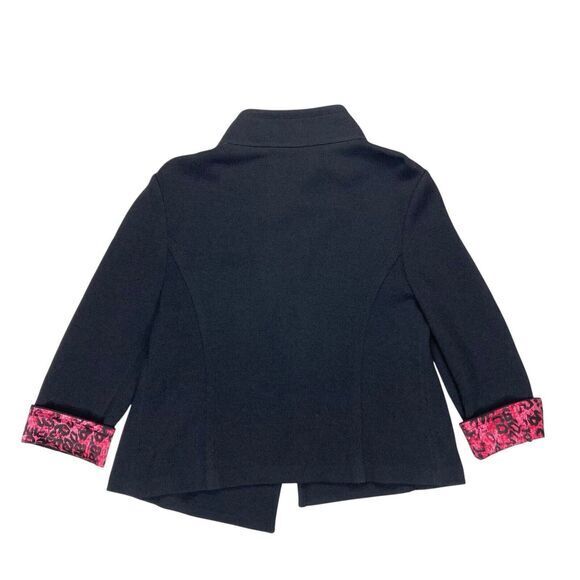 St. John Collection Jacket Women 12 Black Knit Silk Floral Trim Mock Neck Blazer - Picture 7 of 16